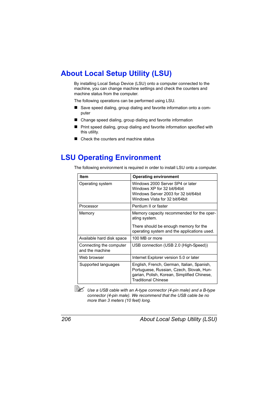 About local setup utility (lsu), Lsu operating environment, About local setup utility (lsu) 206 | Konica Minolta MAGICOLOR 4695MF User Manual | Page 230 / 546