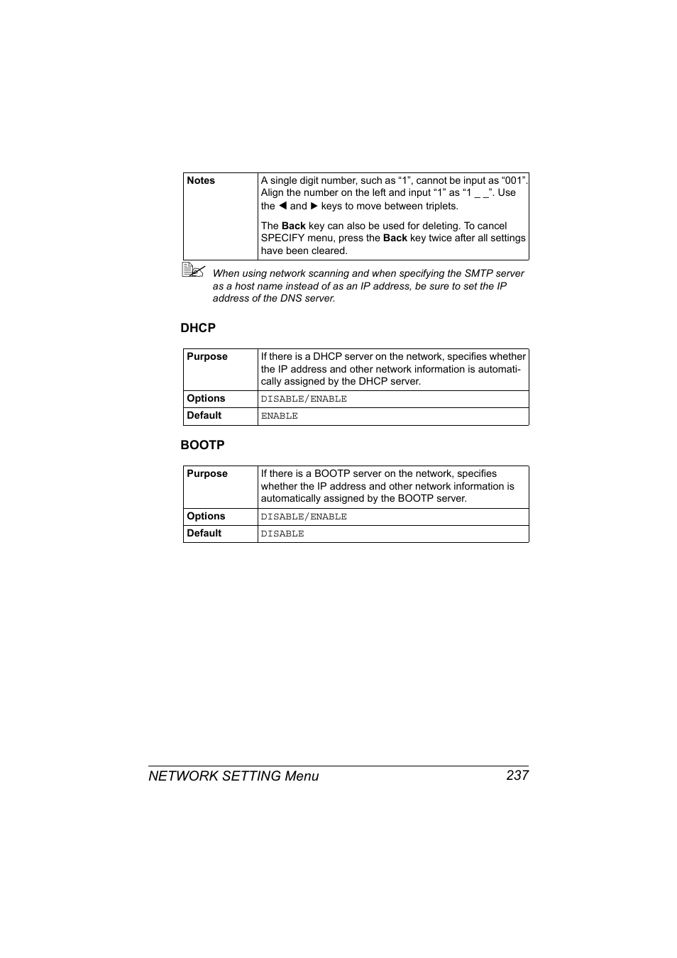 Dhcp, Bootp, Dhcp 237 bootp 237 | Network setting menu 237 | Konica Minolta MAGICOLOR 4695MF User Manual | Page 261 / 546