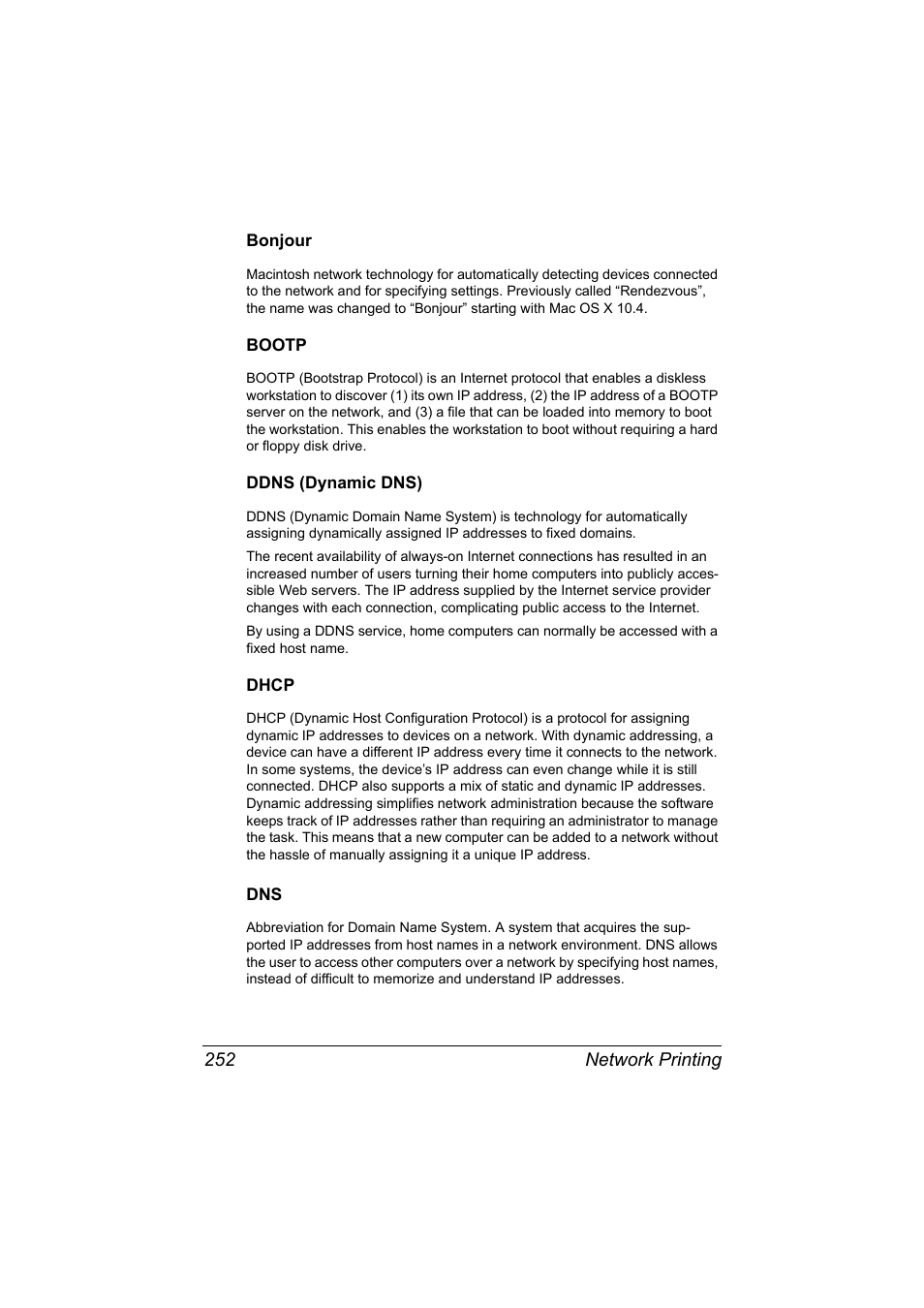 Bonjour, Bootp, Ddns (dynamic dns) | Dhcp | Konica Minolta MAGICOLOR 4695MF User Manual | Page 276 / 546