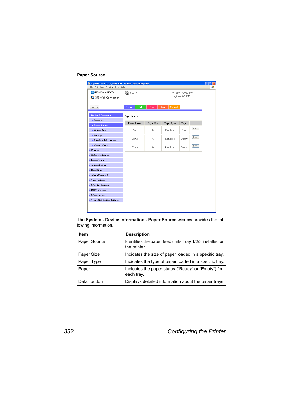 Configuring the printer 332 | Konica Minolta MAGICOLOR 4695MF User Manual | Page 356 / 546