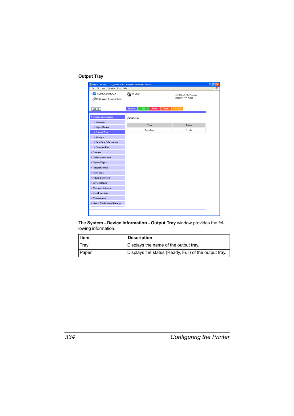 Configuring the printer 334 | Konica Minolta MAGICOLOR 4695MF User Manual | Page 358 / 546