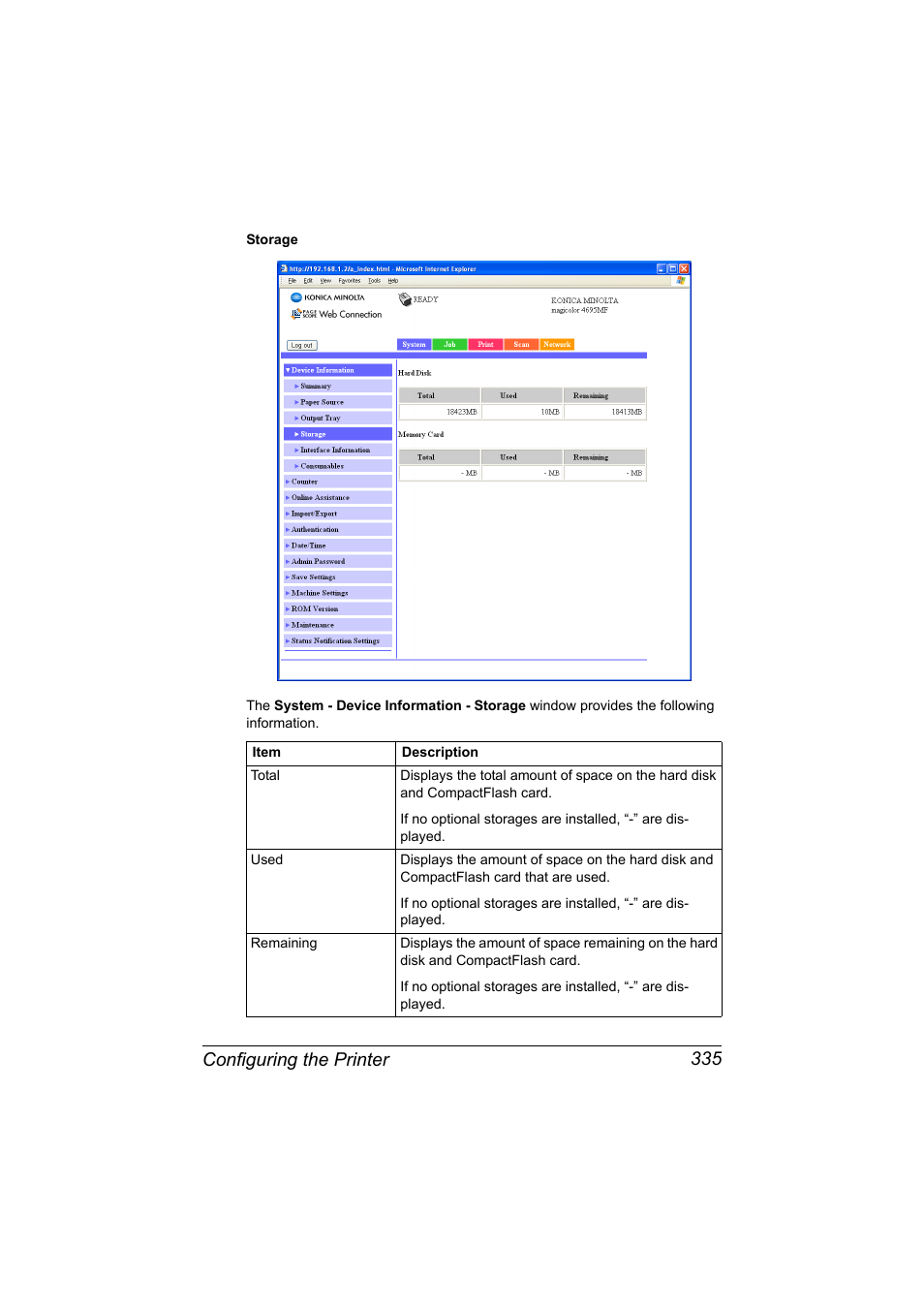 Configuring the printer 335 | Konica Minolta MAGICOLOR 4695MF User Manual | Page 359 / 546