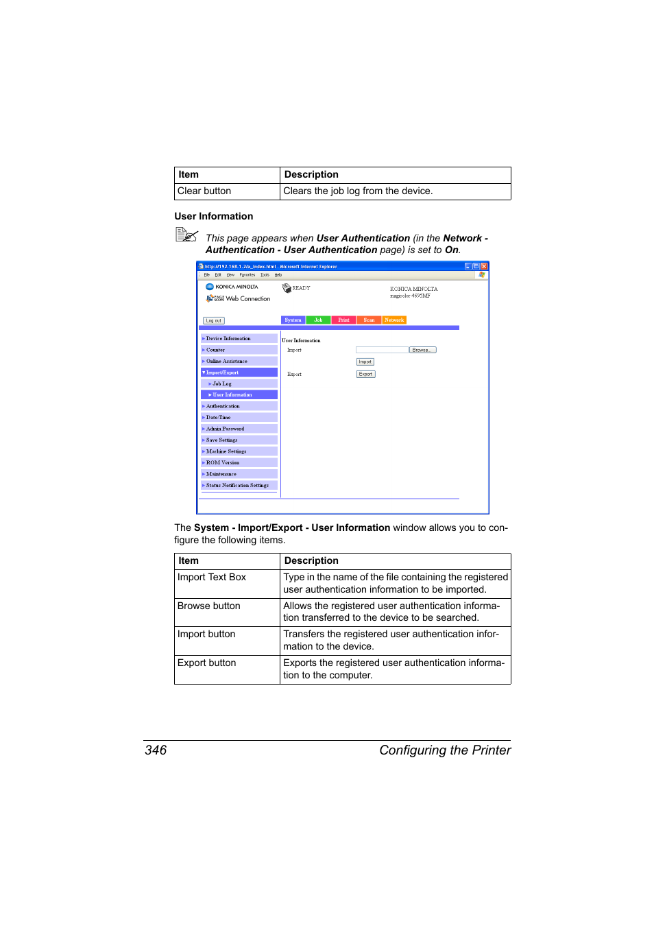 Configuring the printer 346 | Konica Minolta MAGICOLOR 4695MF User Manual | Page 370 / 546