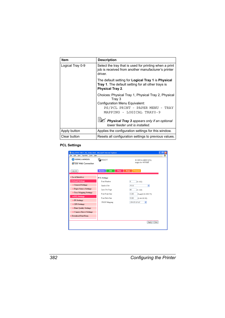 Configuring the printer 382 | Konica Minolta MAGICOLOR 4695MF User Manual | Page 406 / 546