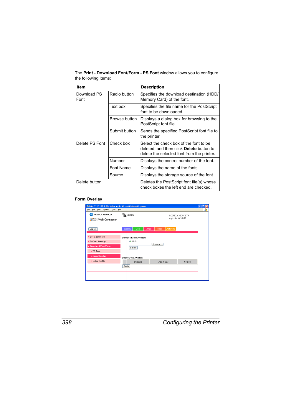 Configuring the printer 398 | Konica Minolta MAGICOLOR 4695MF User Manual | Page 422 / 546