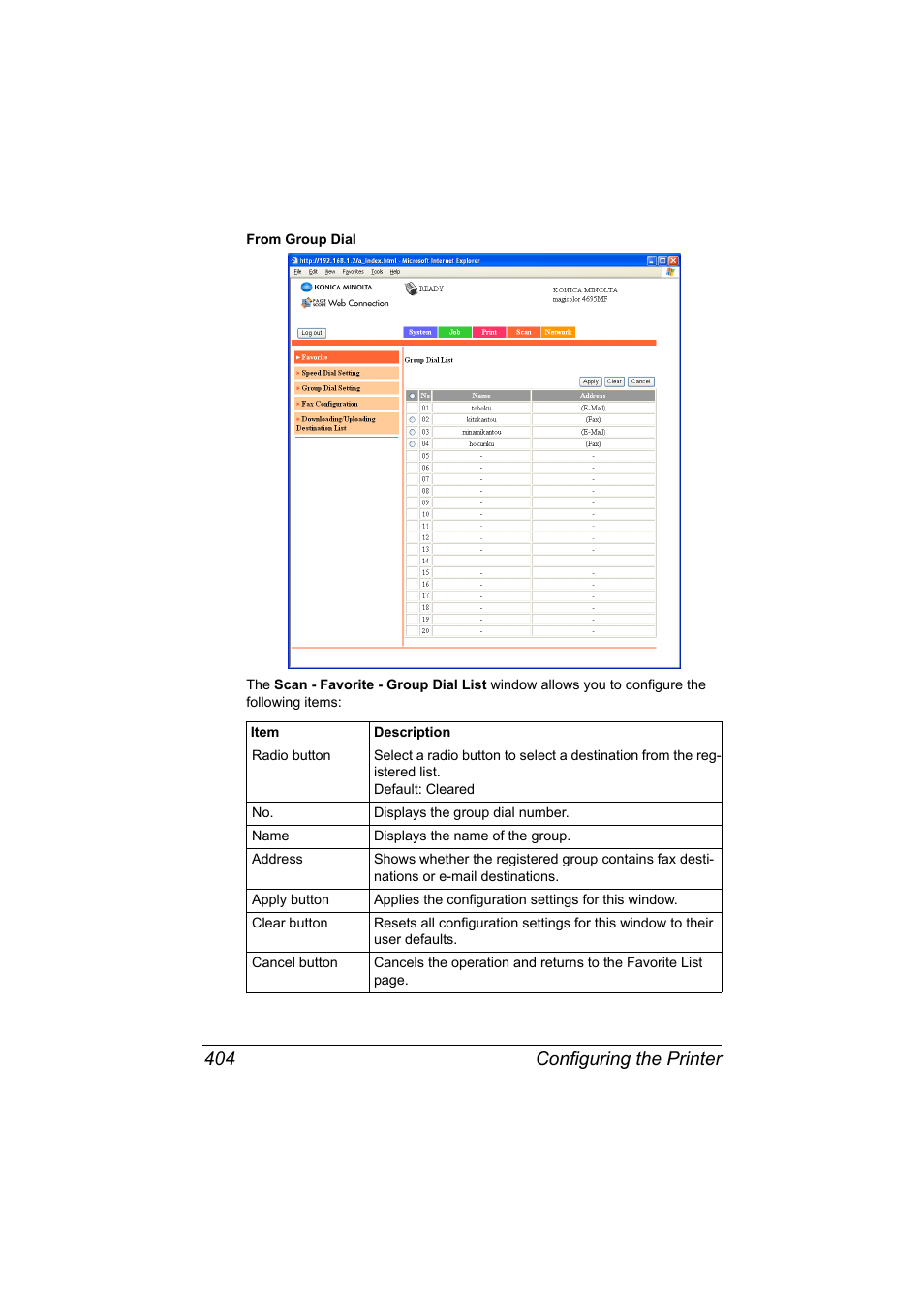 Configuring the printer 404 | Konica Minolta MAGICOLOR 4695MF User Manual | Page 428 / 546