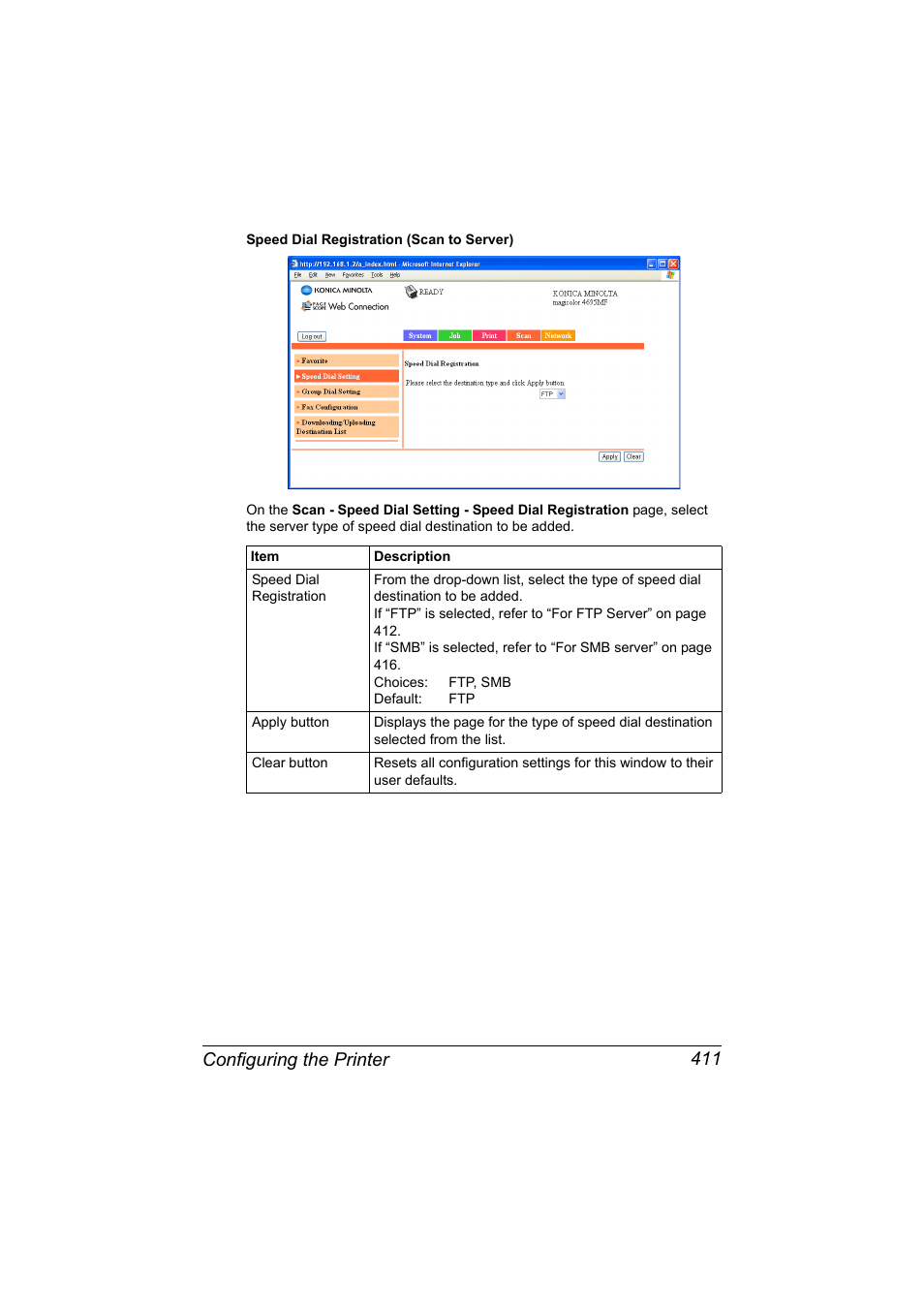 Configuring the printer 411 | Konica Minolta MAGICOLOR 4695MF User Manual | Page 435 / 546