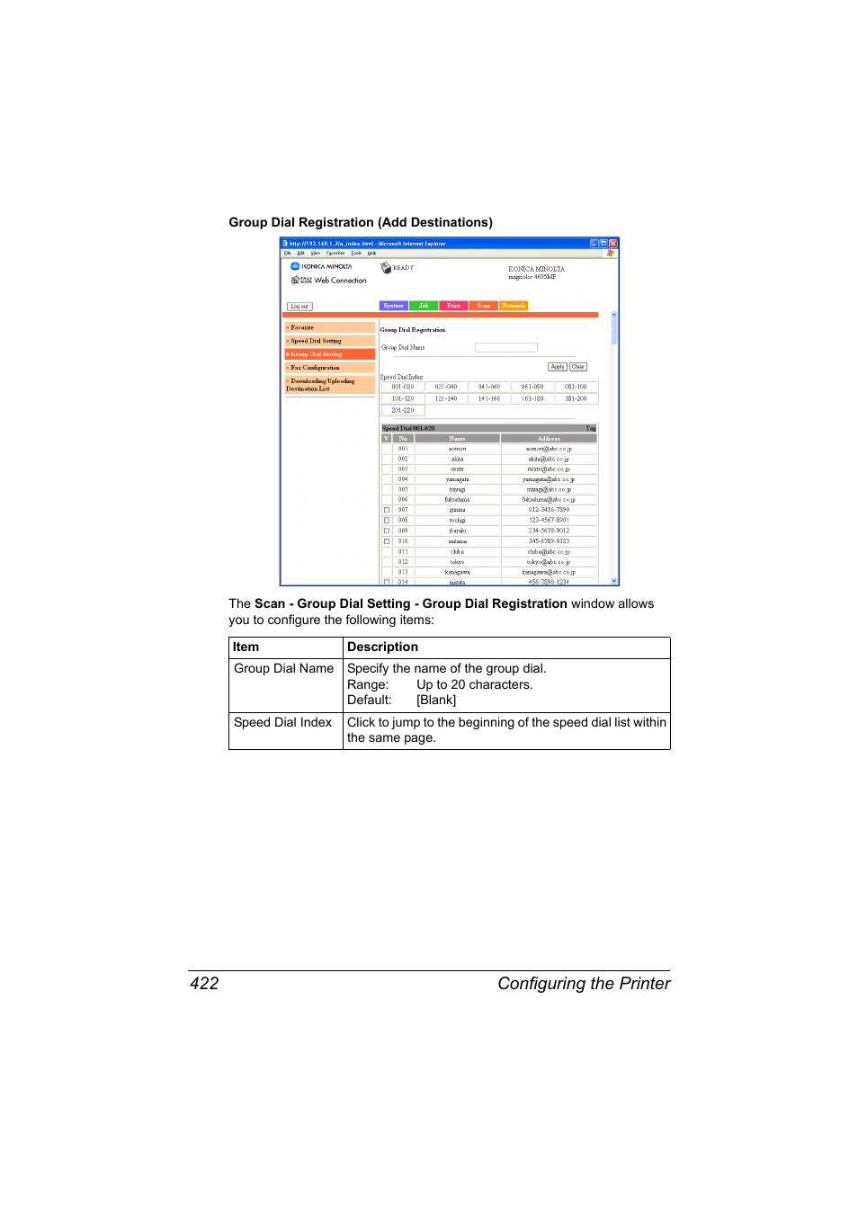 Configuring the printer 422 | Konica Minolta MAGICOLOR 4695MF User Manual | Page 446 / 546