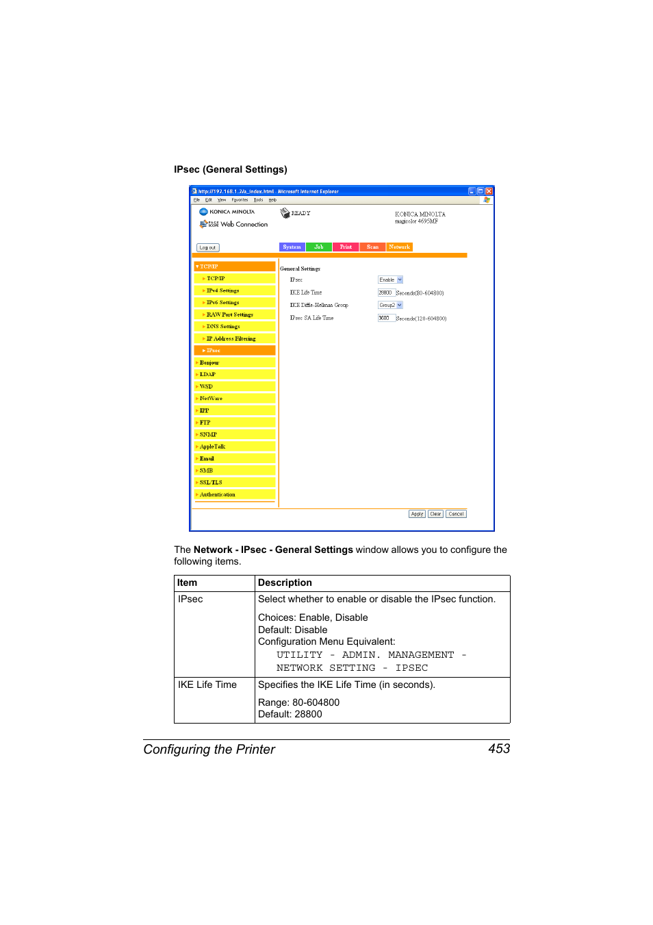 Configuring the printer 453 | Konica Minolta MAGICOLOR 4695MF User Manual | Page 477 / 546