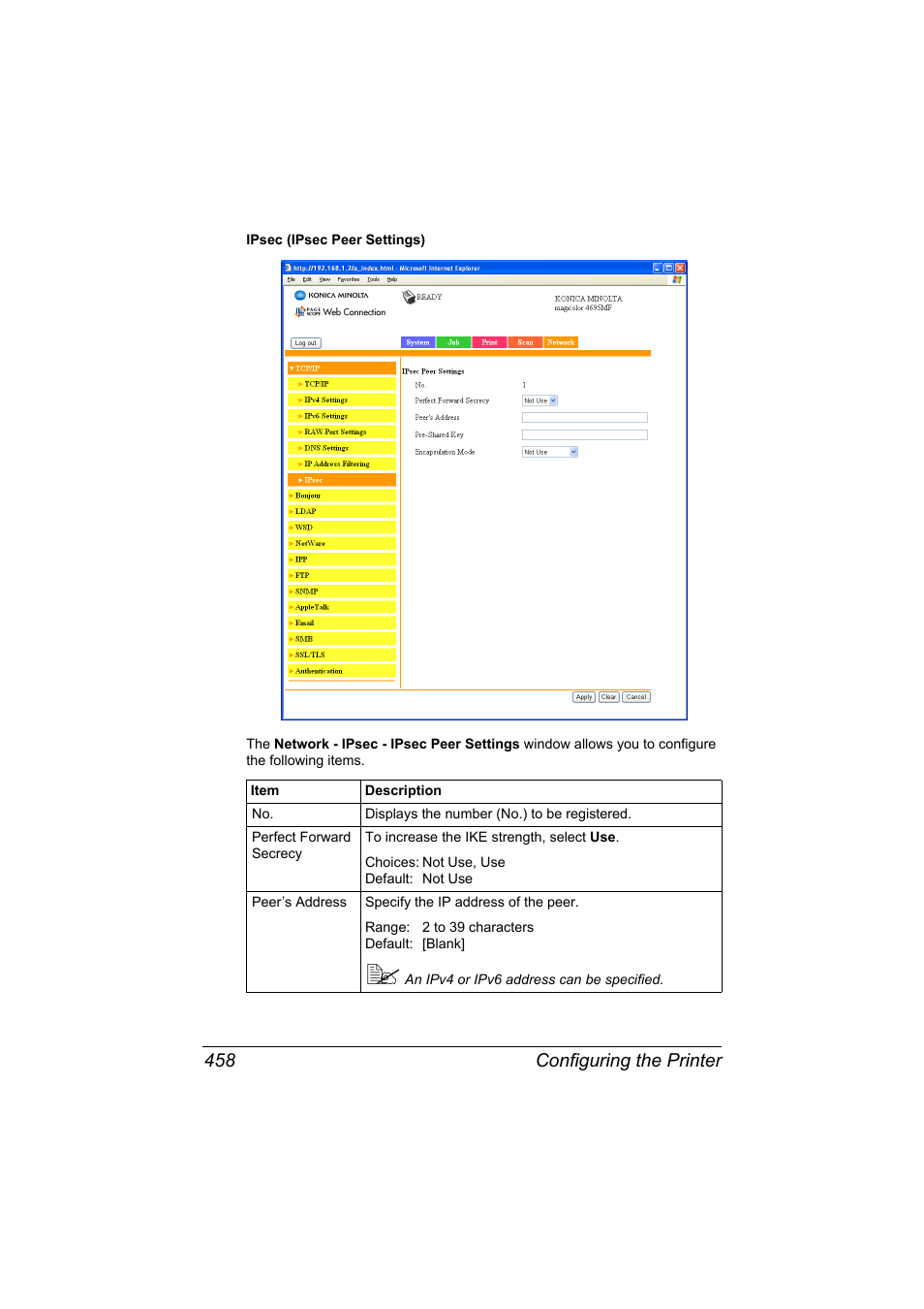 Configuring the printer 458 | Konica Minolta MAGICOLOR 4695MF User Manual | Page 482 / 546