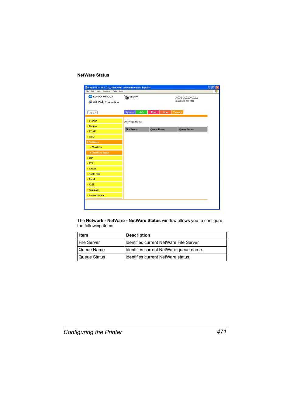 Configuring the printer 471 | Konica Minolta MAGICOLOR 4695MF User Manual | Page 495 / 546