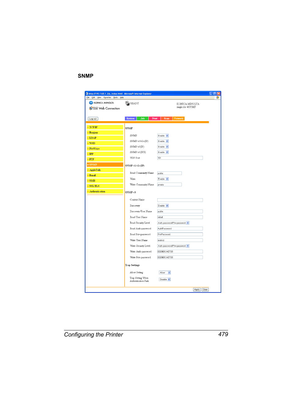 Snmp, Snmp 479 | Konica Minolta MAGICOLOR 4695MF User Manual | Page 503 / 546