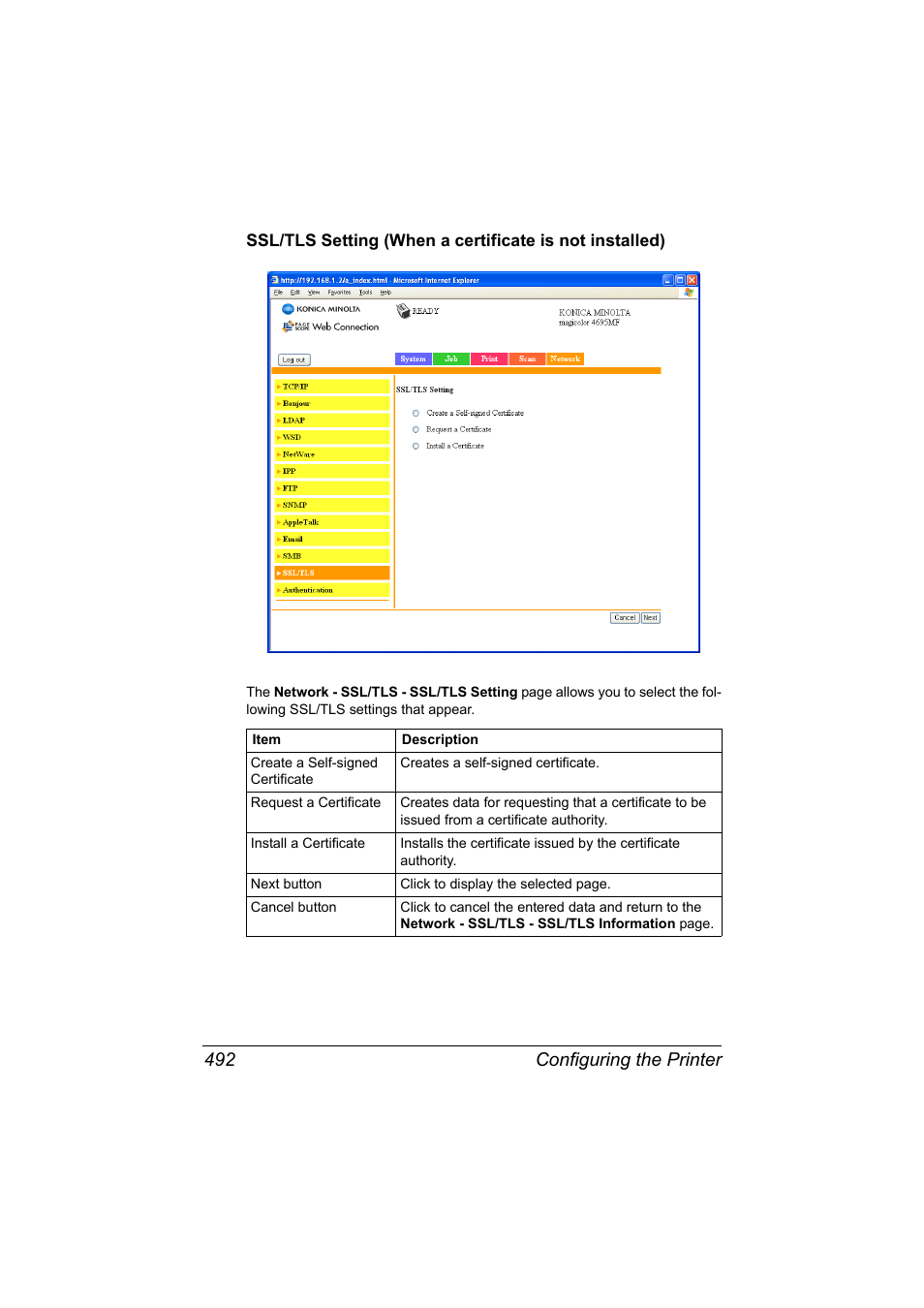 Configuring the printer 492 | Konica Minolta MAGICOLOR 4695MF User Manual | Page 516 / 546