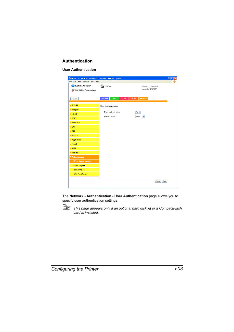 Authentication, Authentication 503 | Konica Minolta MAGICOLOR 4695MF User Manual | Page 527 / 546