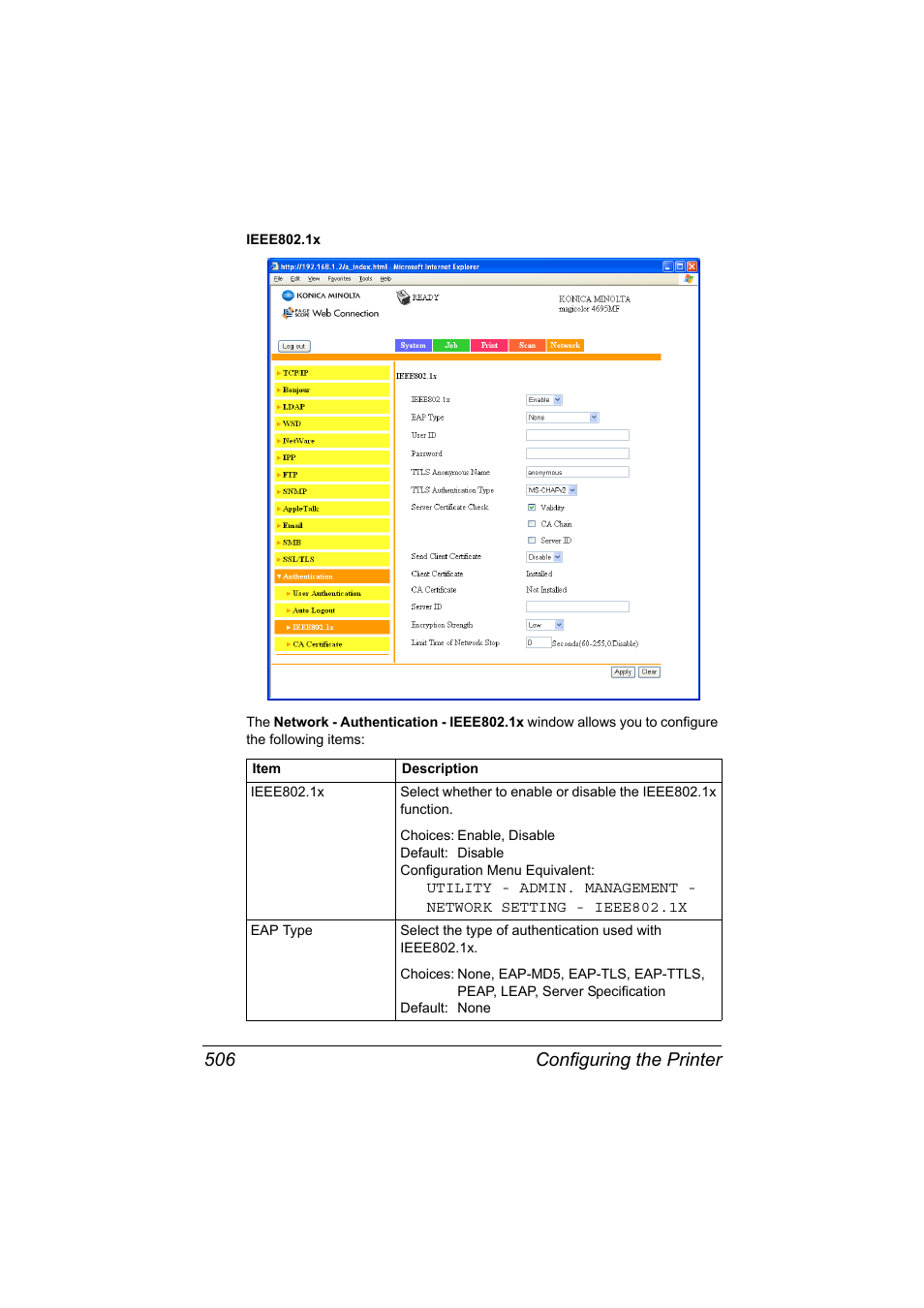 Configuring the printer 506 | Konica Minolta MAGICOLOR 4695MF User Manual | Page 530 / 546