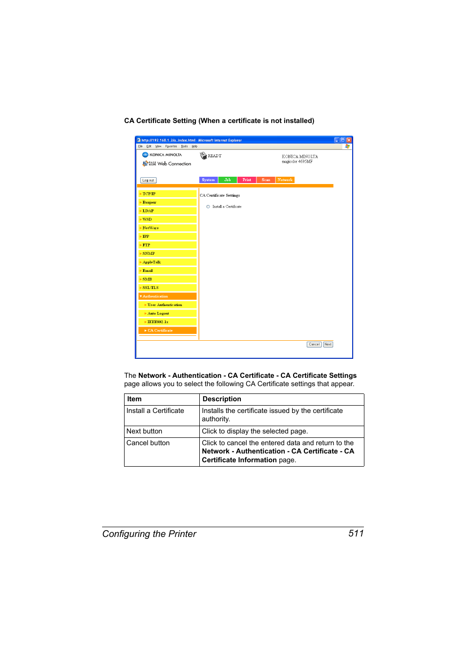 Configuring the printer 511 | Konica Minolta MAGICOLOR 4695MF User Manual | Page 535 / 546