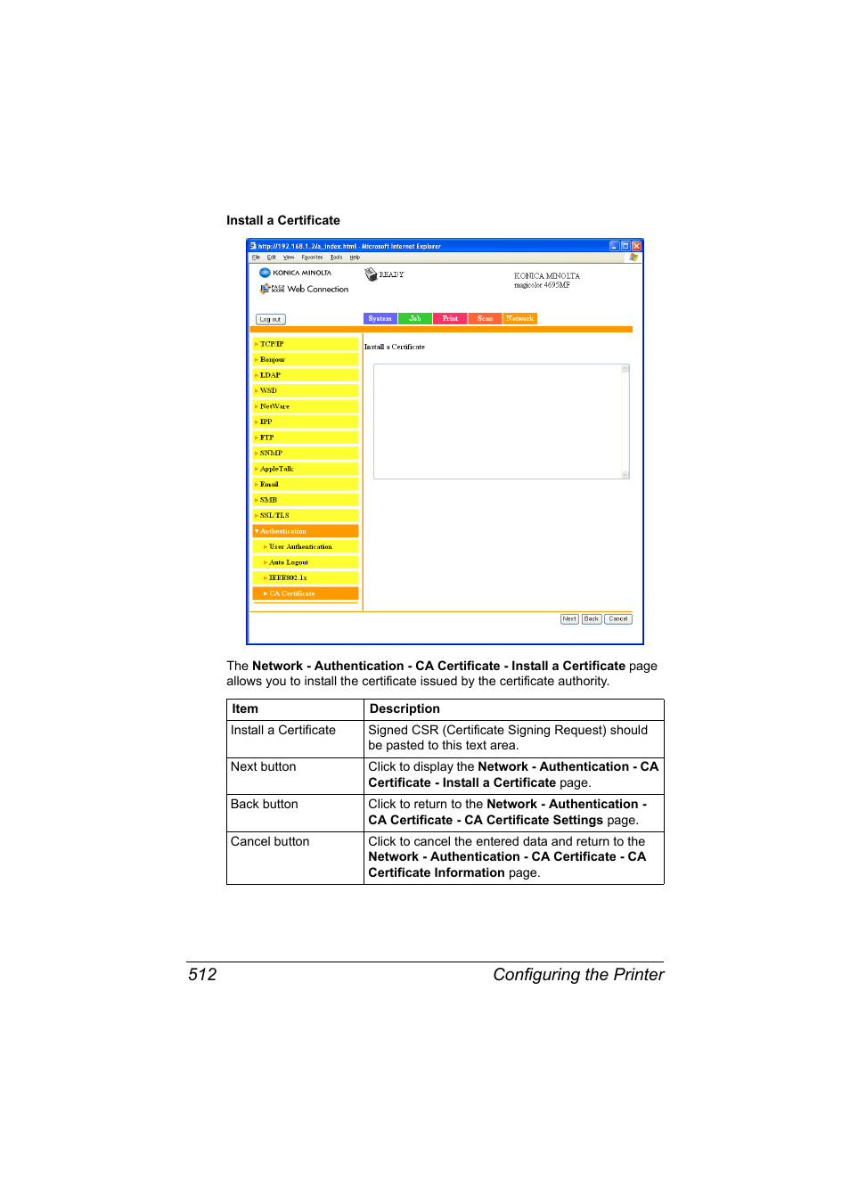 Configuring the printer 512 | Konica Minolta MAGICOLOR 4695MF User Manual | Page 536 / 546