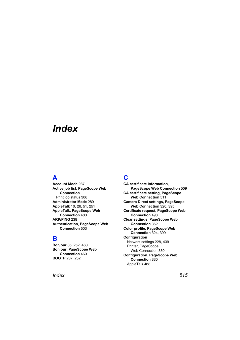 Index | Konica Minolta MAGICOLOR 4695MF User Manual | Page 539 / 546