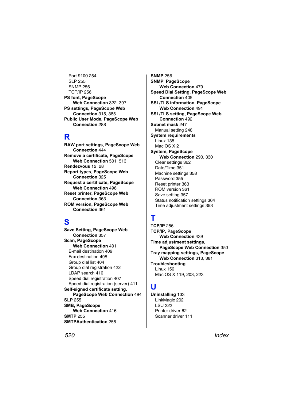 Index 520 | Konica Minolta MAGICOLOR 4695MF User Manual | Page 544 / 546