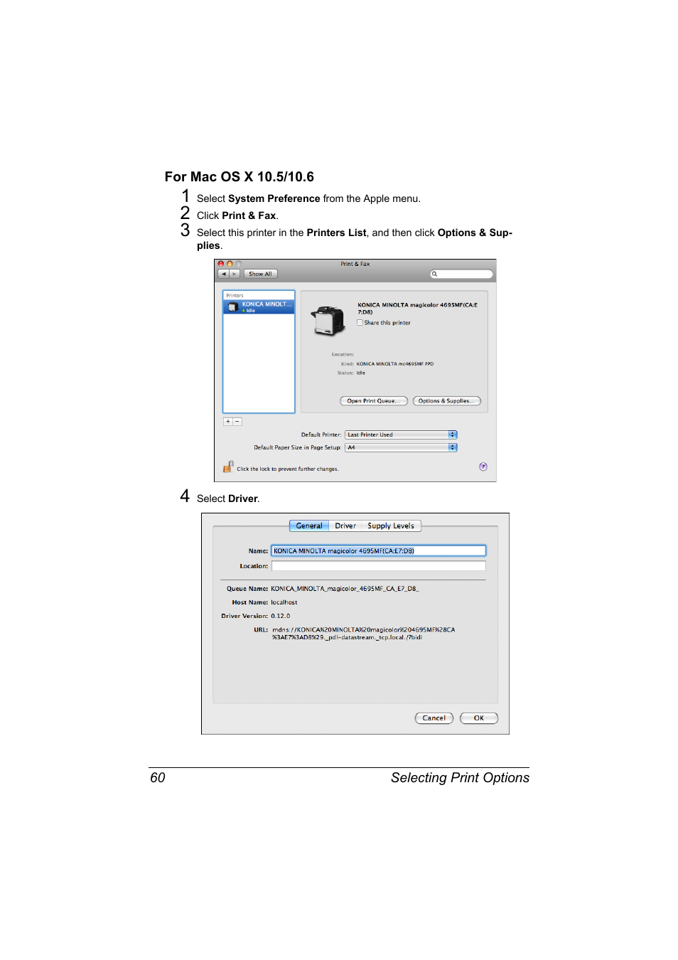 For mac os x 10.5/10.6, For mac os x 10.5/10.6 60 | Konica Minolta MAGICOLOR 4695MF User Manual | Page 84 / 546