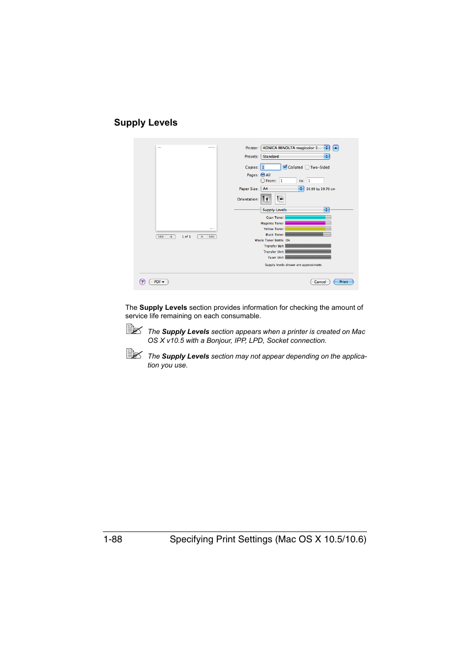 Supply levels, Supply levels -88 | Konica Minolta magicolor 3730DN User Manual | Page 103 / 187