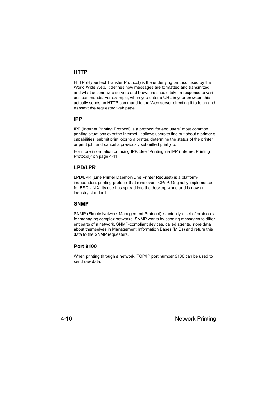 Http, Lpd/lpr, Snmp | Port 9100 | Konica Minolta magicolor 3730DN User Manual | Page 127 / 187