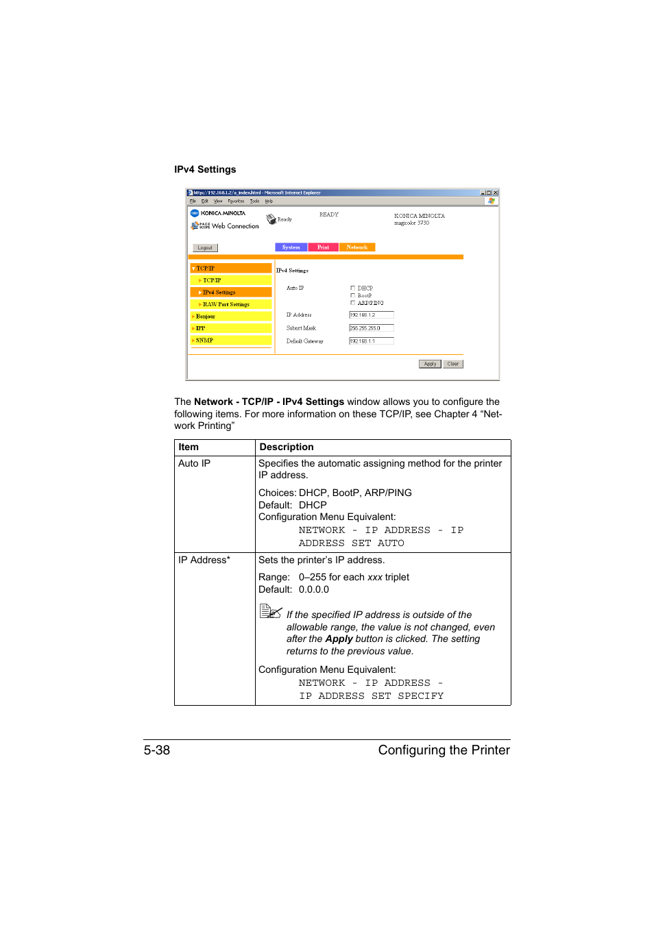 Configuring the printer 5-38 | Konica Minolta magicolor 3730DN User Manual | Page 175 / 187