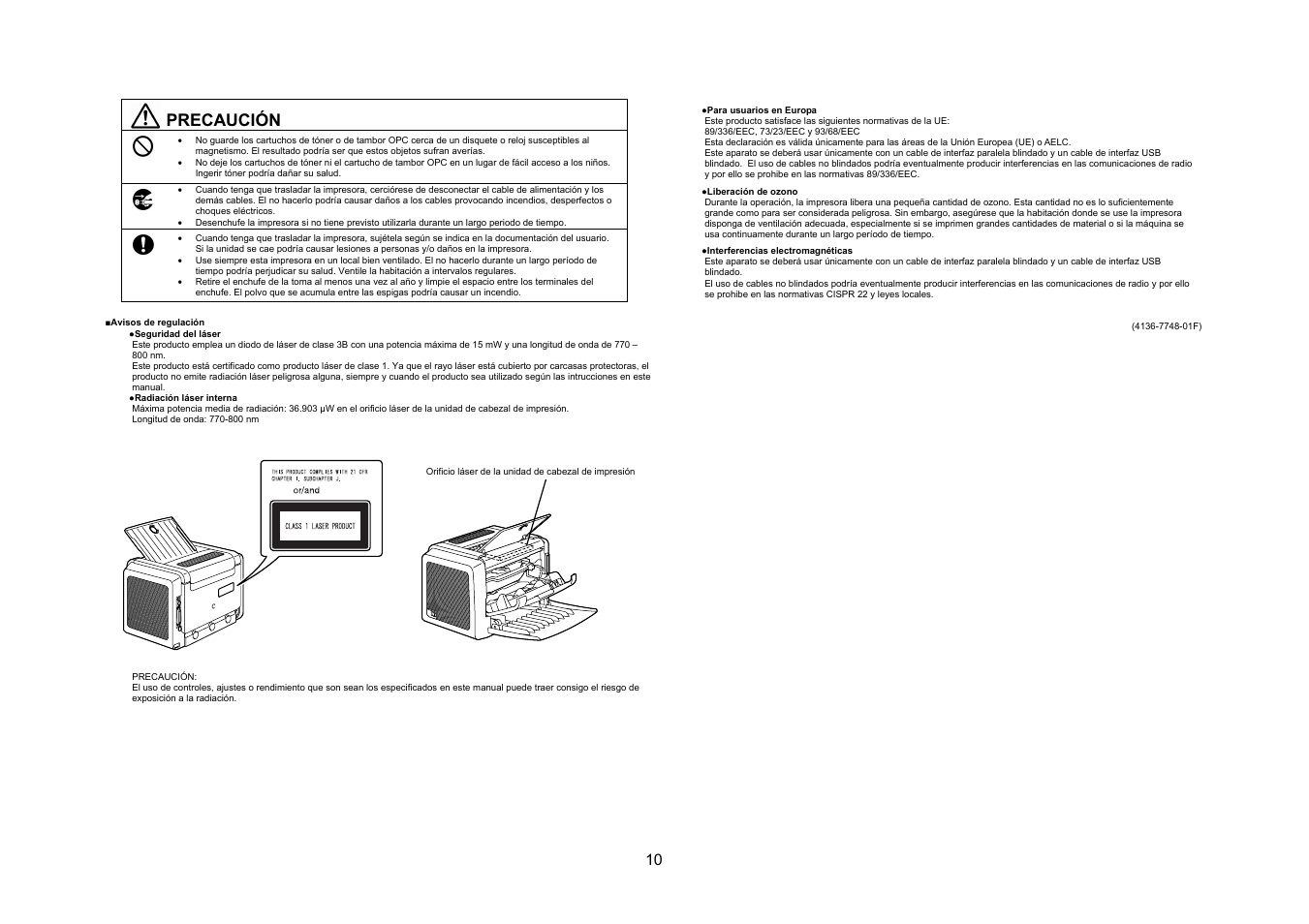 Precaución | Konica Minolta PagePro 1350W User Manual | Page 11 / 46