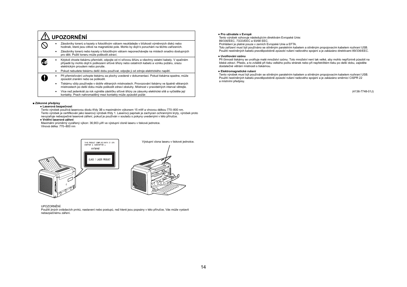 Upozornění | Konica Minolta PagePro 1350W User Manual | Page 15 / 46