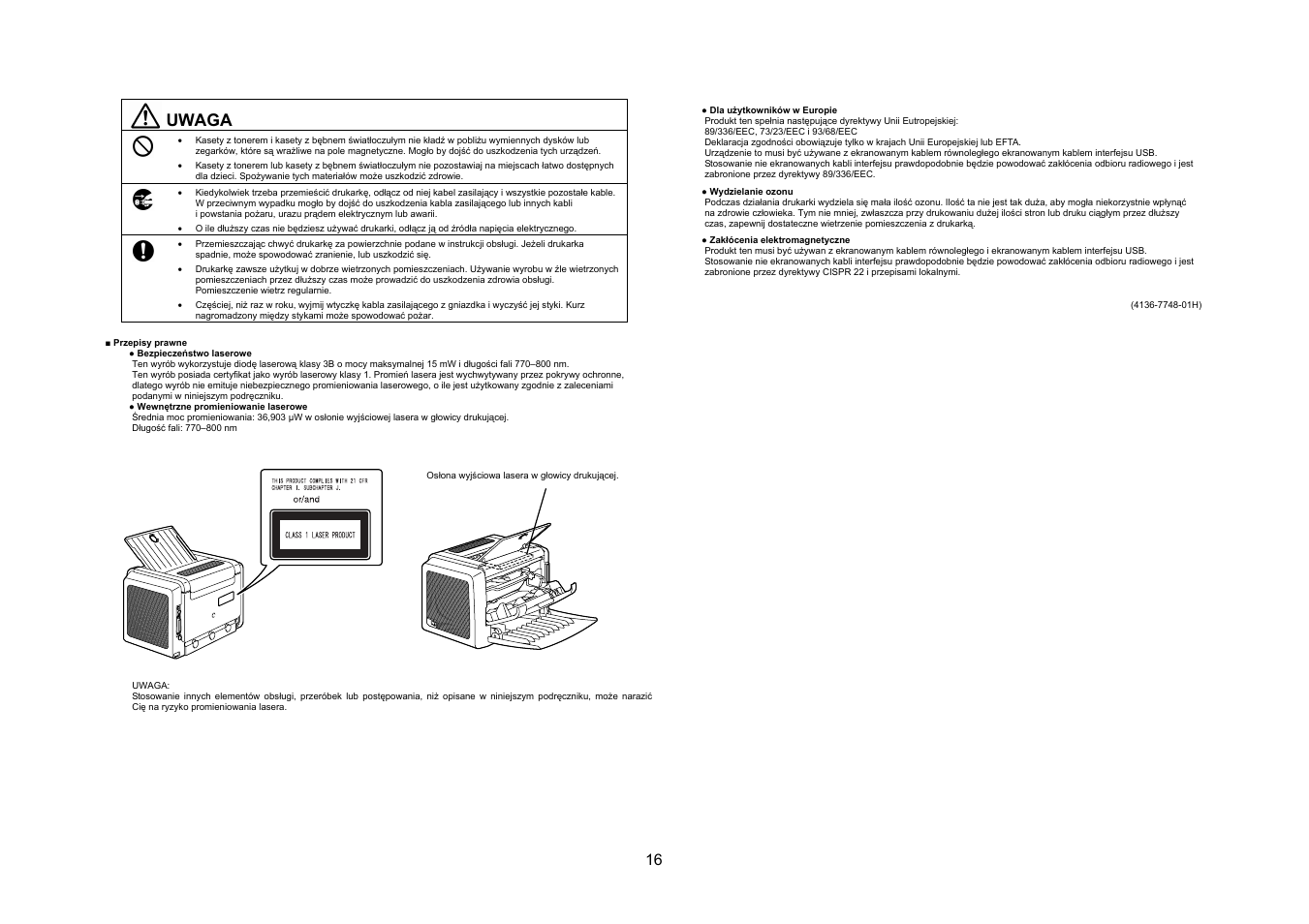 Uwaga | Konica Minolta PagePro 1350W User Manual | Page 17 / 46