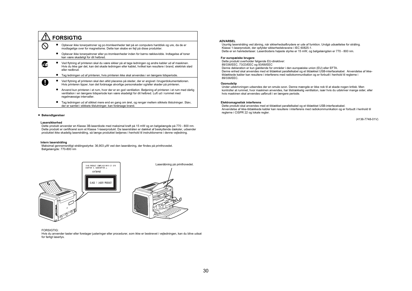 Forsigtig | Konica Minolta PagePro 1350W User Manual | Page 31 / 46