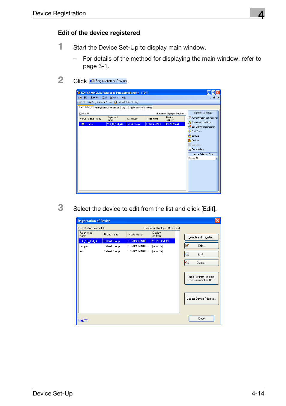 Edit of the device registered -14 | Konica Minolta Copy Protection Utility User Manual | Page 33 / 67