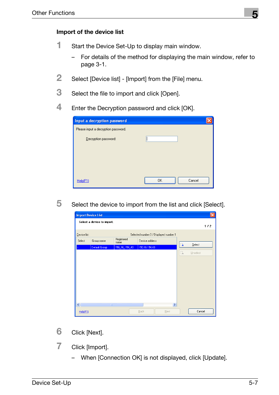 Import of the device list -7 | Konica Minolta Copy Protection Utility User Manual | Page 43 / 67
