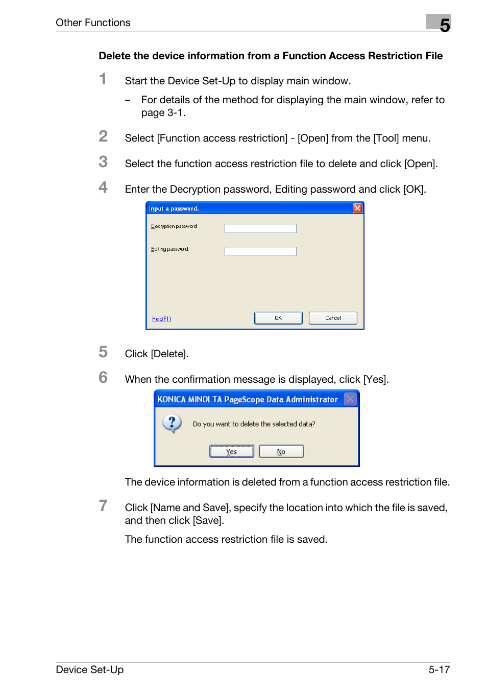 Delete the device information, From a function access restriction file -17 | Konica Minolta Copy Protection Utility User Manual | Page 53 / 67