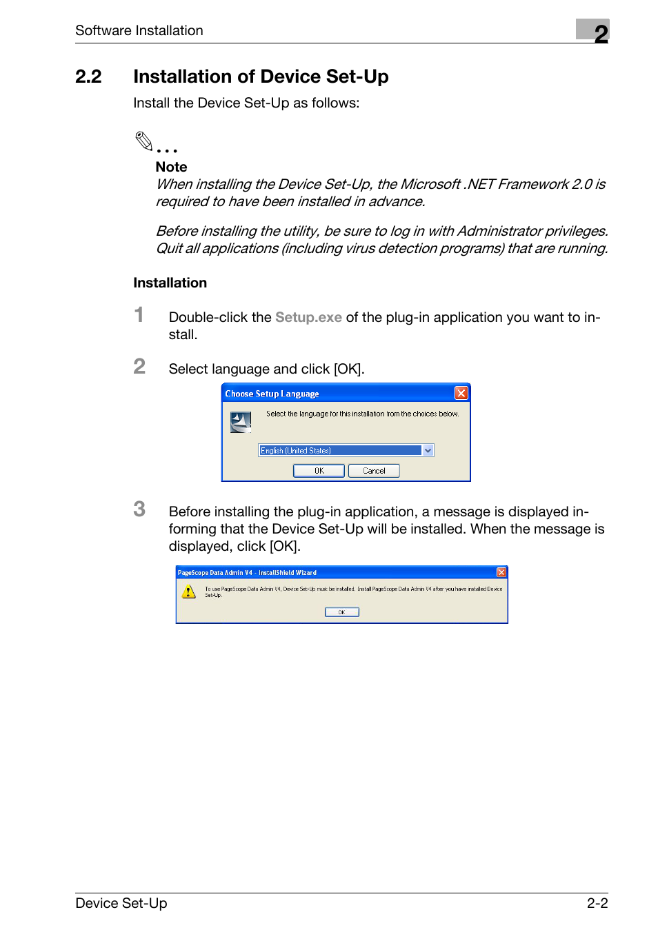 2 installation of device set-up, Installation of device set-up -2, Installation -2 | Konica Minolta Copy Protection Utility User Manual | Page 9 / 67