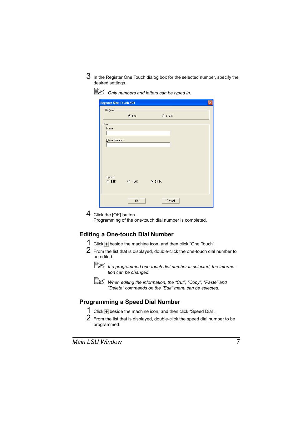 Editing a one-touch dial number, Programming a speed dial number | Konica Minolta Magicolor 2490MF User Manual | Page 15 / 90