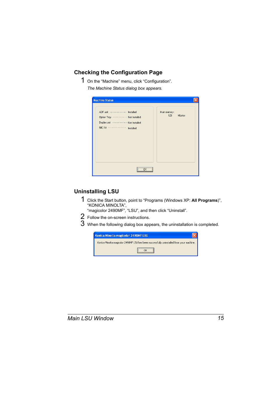 Uninstalling lsu | Konica Minolta Magicolor 2490MF User Manual | Page 23 / 90