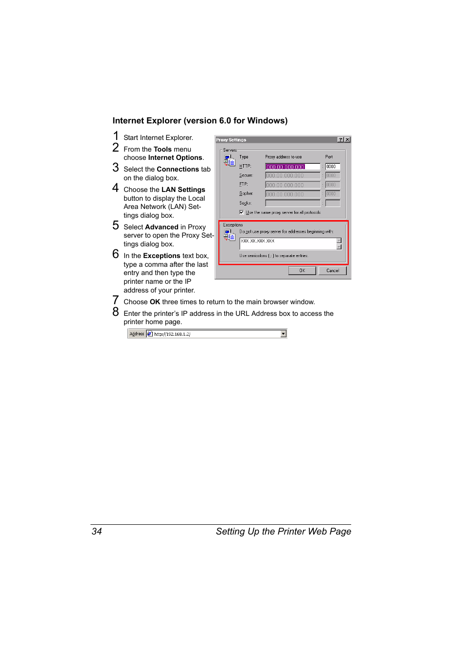 Internet explorer (version 6.0 for windows), Internet explorer (version 6.0 for windows) 34 | Konica Minolta Magicolor 2490MF User Manual | Page 42 / 90