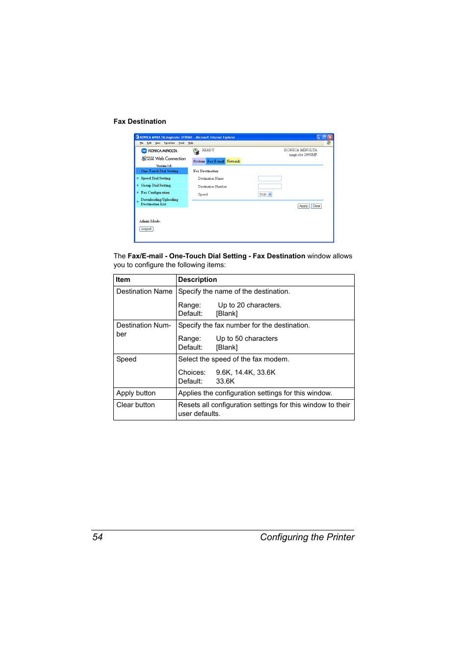 Configuring the printer 54 | Konica Minolta Magicolor 2490MF User Manual | Page 62 / 90