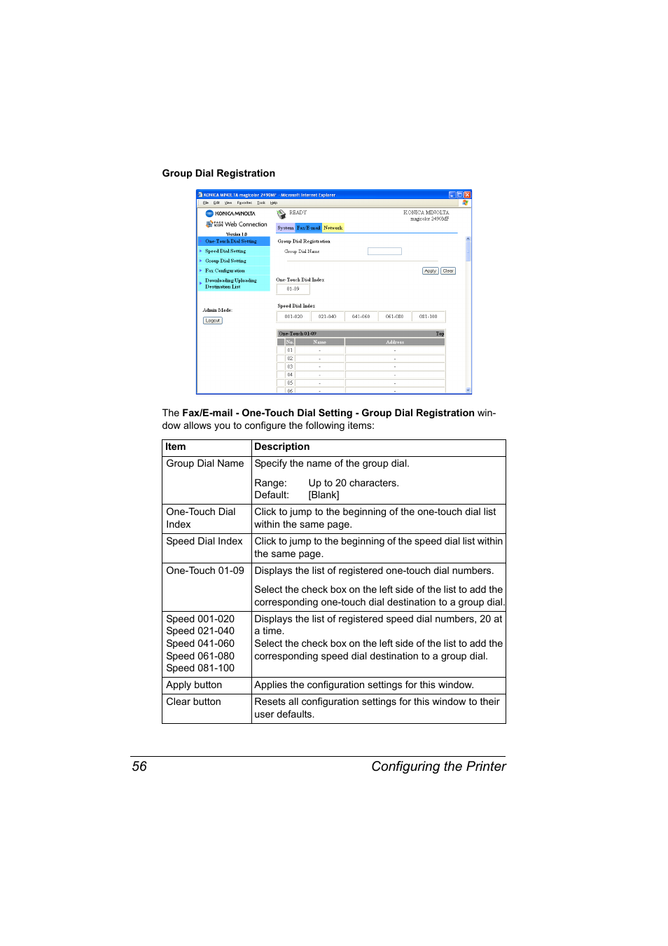 Configuring the printer 56 | Konica Minolta Magicolor 2490MF User Manual | Page 64 / 90