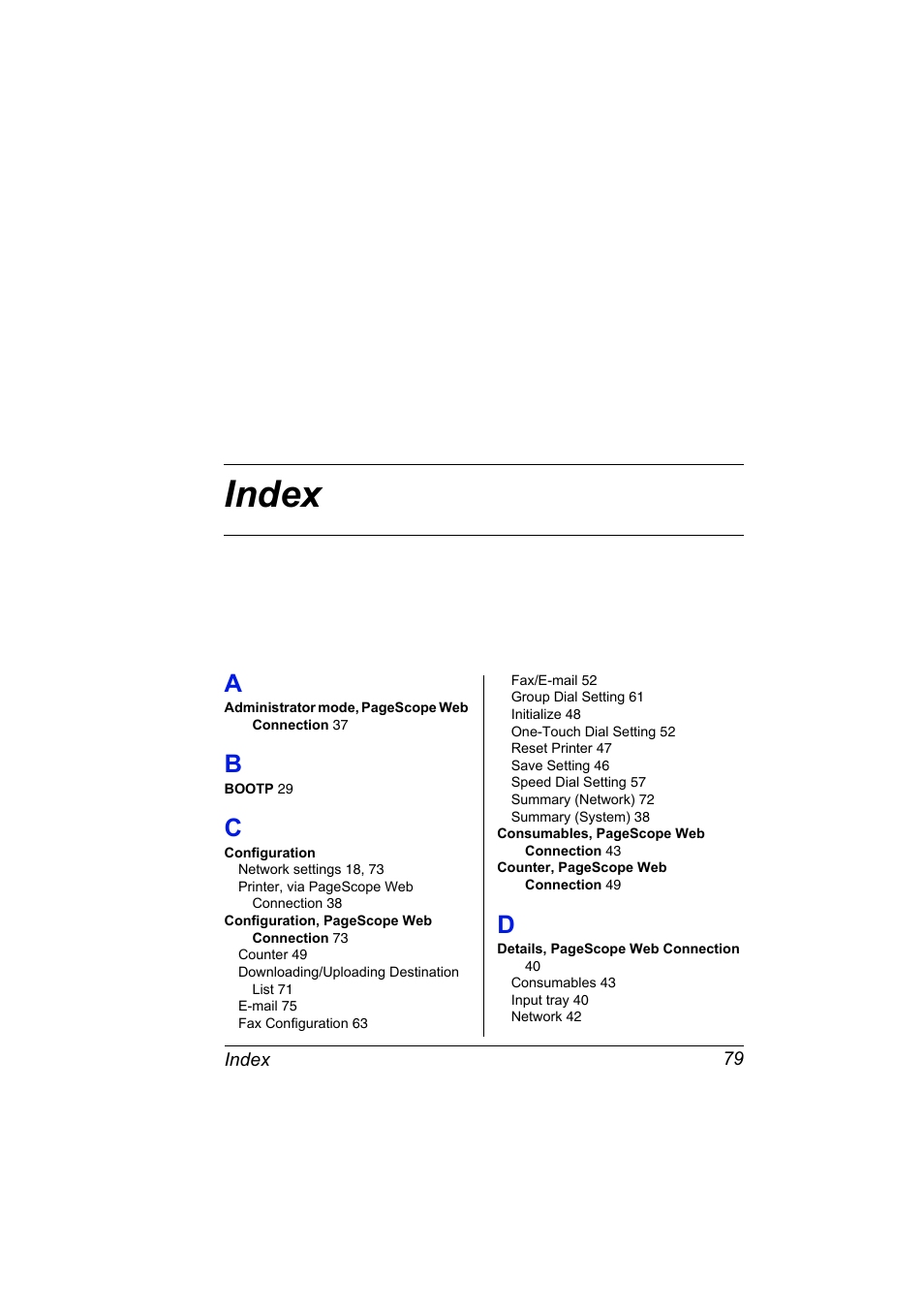 Index, A to d | Konica Minolta Magicolor 2490MF User Manual | Page 87 / 90