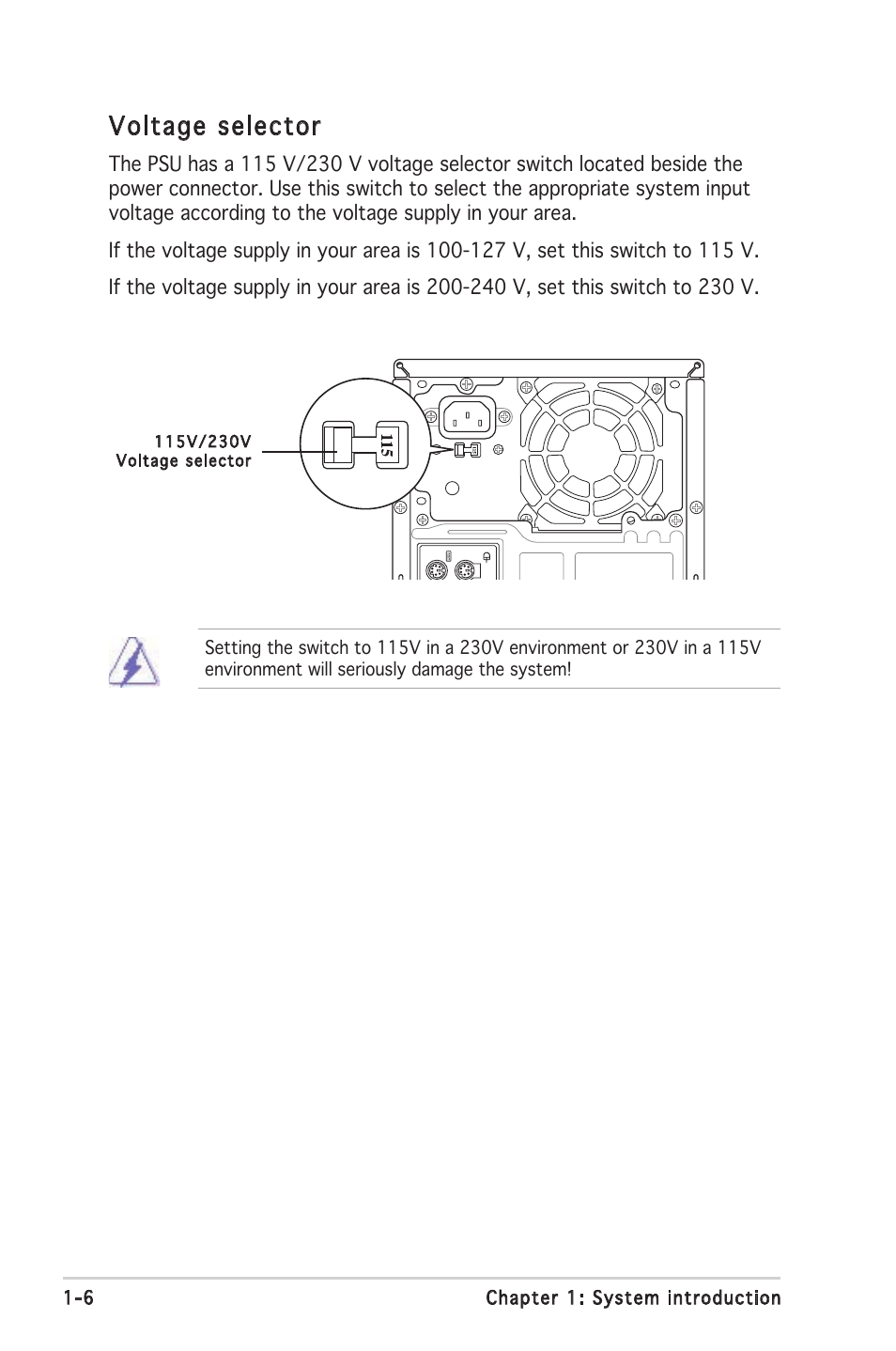 Voltage selector | Asus V2-PE3 User Manual | Page 14 / 85