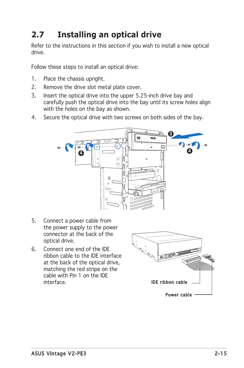 7 installing an optical drive | Asus V2-PE3 User Manual | Page 31 / 85