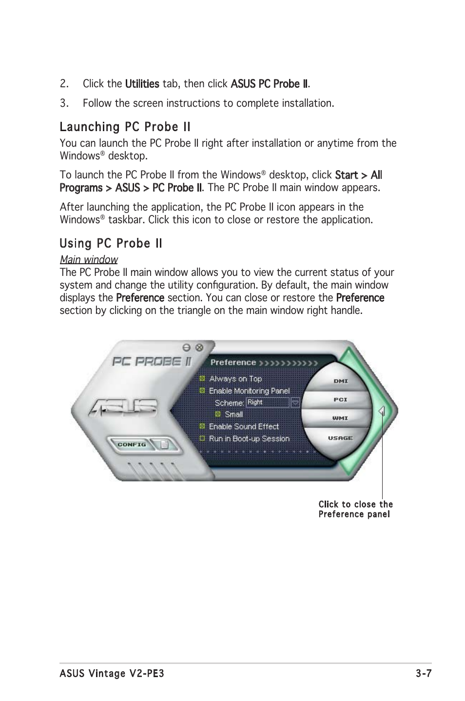 Launching pc probe ii, Using pc probe ii | Asus V2-PE3 User Manual | Page 45 / 85