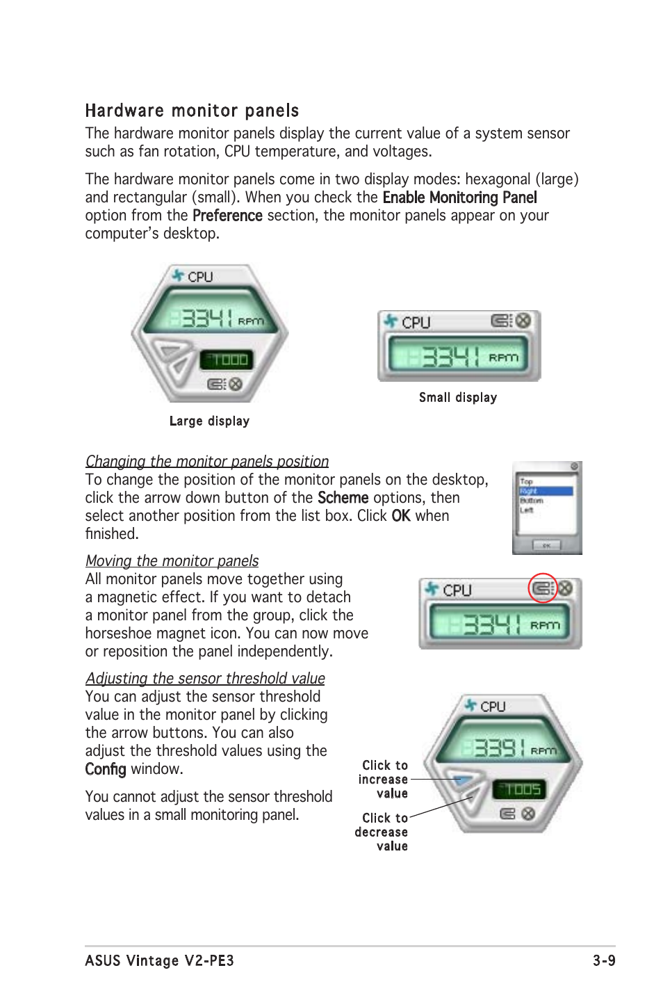 Hardware monitor panels | Asus V2-PE3 User Manual | Page 47 / 85