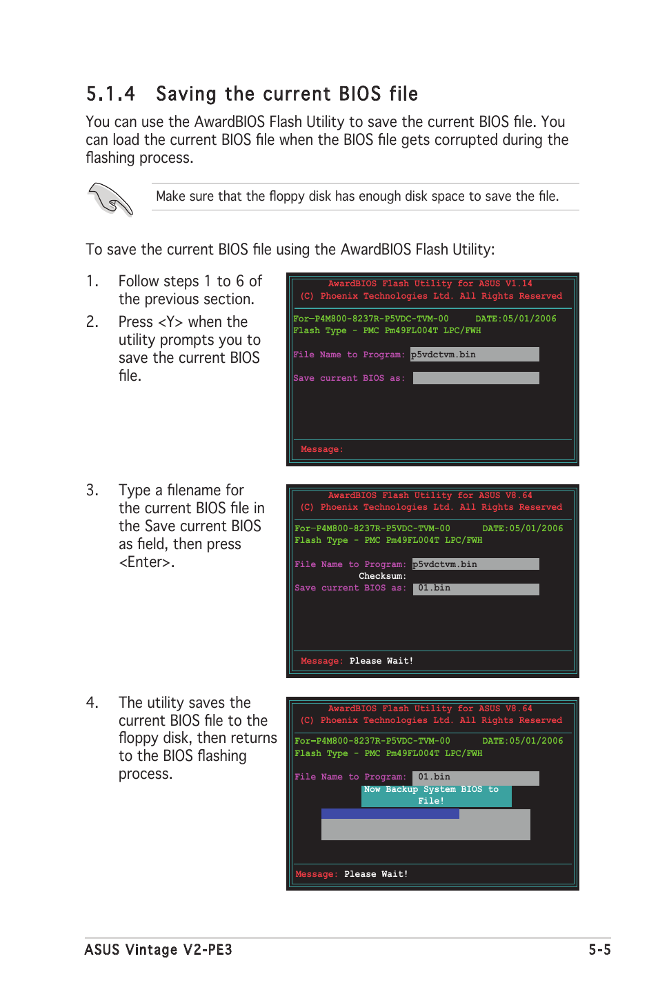 4 saving the current bios file | Asus V2-PE3 User Manual | Page 67 / 85