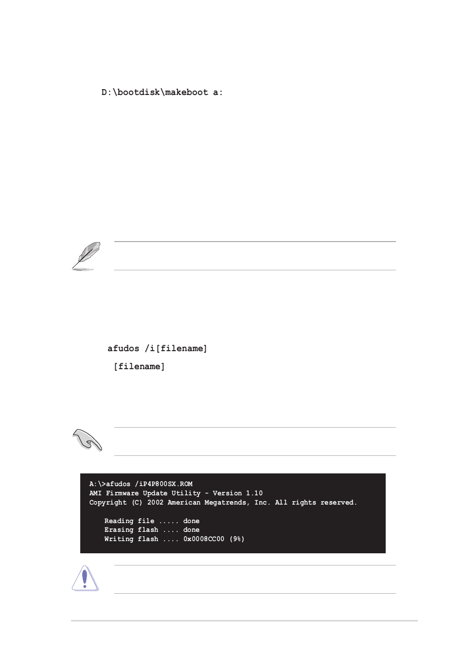 2 using afudos to update the bios | Asus P4P800S-X User Manual | Page 37 / 70