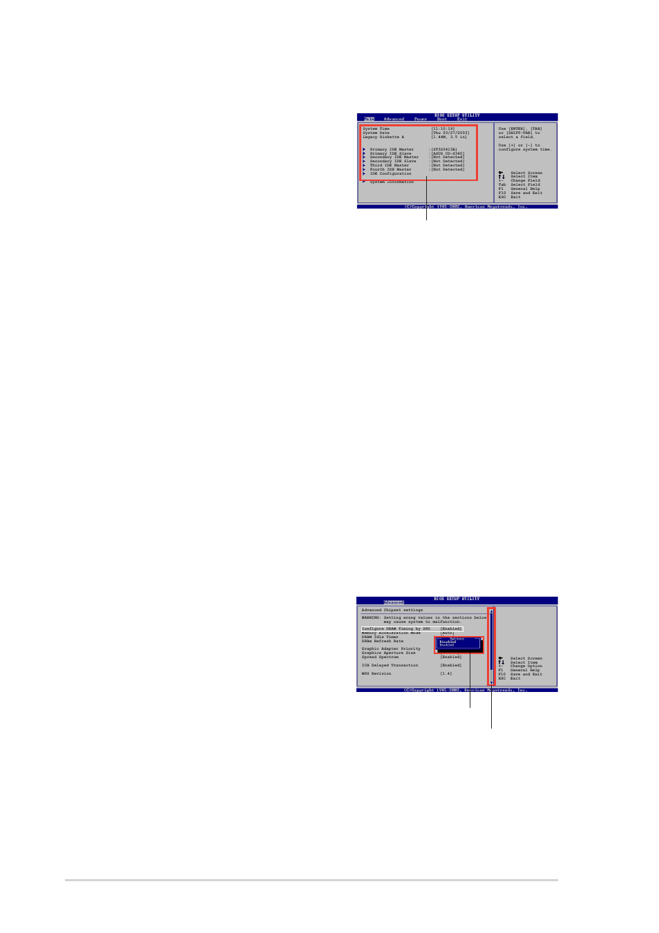 4 menu items, 5 sub-menu items, 6 configuration fields | 7 pop-up window, 8 scroll bar, 9 general help, 10 chapter 2: bios information | Asus P4P800S-X User Manual | Page 44 / 70