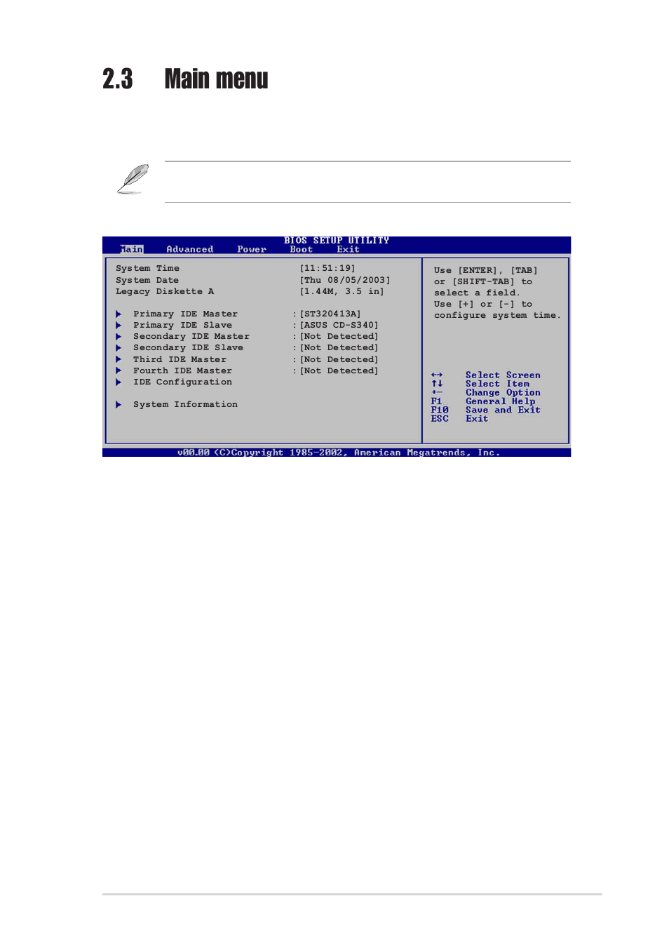 3 main menu | Asus P4P800S-X User Manual | Page 45 / 70