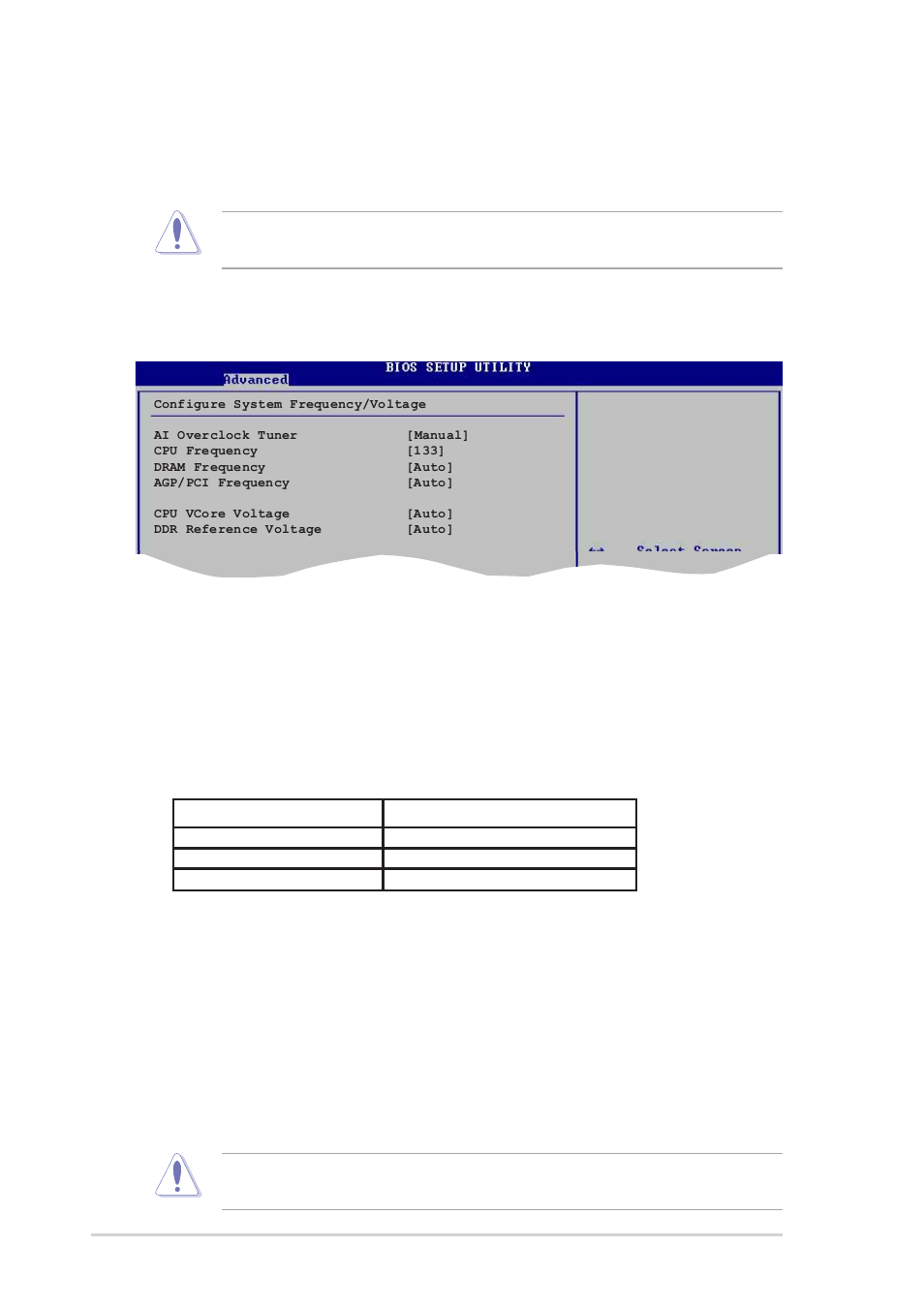 Cpu frequency (mhz) [xxx, Cpu vcore voltage [auto, Dram frequency [auto | Agp/pci frequency (mhz) [auto, 16 chapter 2: bios information | Asus P4P800S-X User Manual | Page 50 / 70